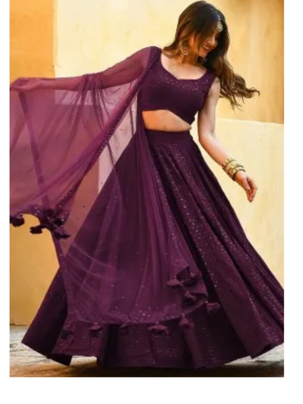 Plum Purple Lehenga Set with Sheer Dupatta